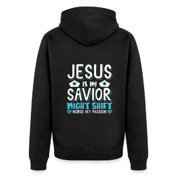 Jesus is my savior Night Shift Nurse - Unisex Premium Bio Zip Hoodie - Schwarz - Hinten - Nico (187cm)