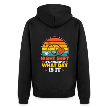 Night Shift It's Awesome - Unisex Premium Bio Zip Hoodie - Schwarz - Hinten - Nico (187cm)