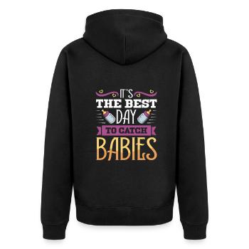 It's a beautiful day to be a Midwife - Unisex Premium Bio Zip Hoodie - Schwarz - Hinten - Nico (187cm)