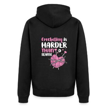 Crocheting is harder than it seams - Unisex Premium Bio Zip Hoodie - Schwarz - Hinten - Nico (187cm)