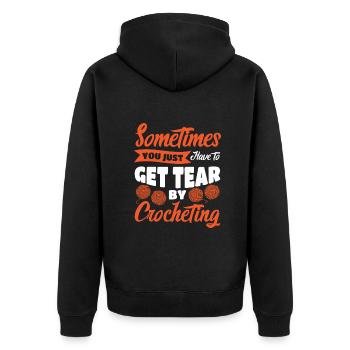 just have to get tear by crocheting - Unisex Premium Bio Zip Hoodie - Schwarz - Hinten - Nico (187cm)