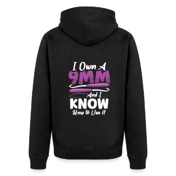 I own a 9mm and I know how to use it - Unisex Premium Bio Zip Hoodie - Schwarz - Hinten - Nico (187cm)