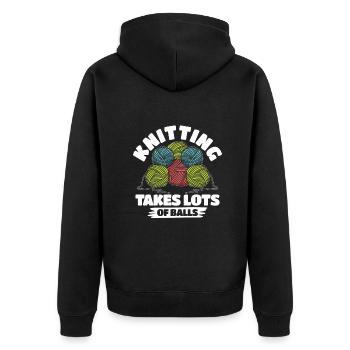 Knitting takes lots of balls - Unisex Premium Bio Zip Hoodie - Schwarz - Hinten - Nico (187cm)