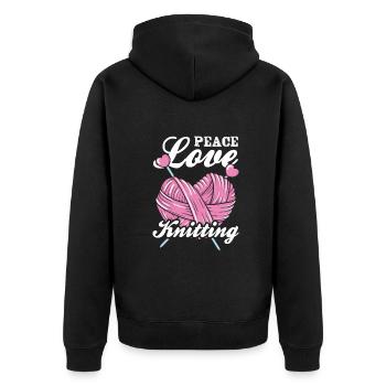 Peace Love Knitting - Unisex Premium Bio Zip Hoodie - Schwarz - Hinten - Nico (187cm)