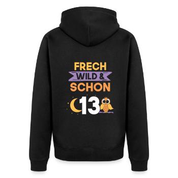 13 Jahre Geburtstag Junge Mädchen Eule - Unisex Premium Bio Zip Hoodie - Schwarz - Hinten - Nico (187cm)