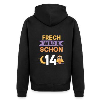 14 Jahre Geburtstag Junge Mädchen Eule - Unisex Premium Bio Zip Hoodie - Schwarz - Hinten - Nico (187cm)