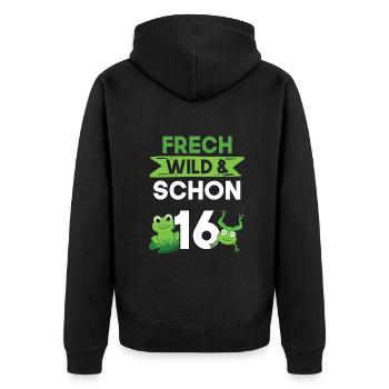 16 Jahre Geburtstag Frosch - Unisex Premium Bio Zip Hoodie - Schwarz - Hinten - Nico (187cm)