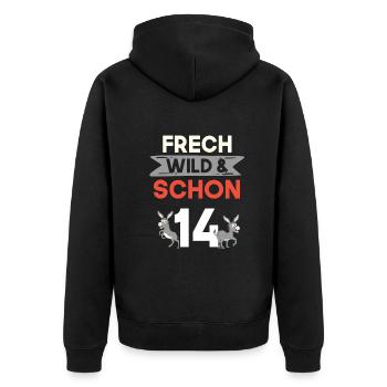14 Jahre Geburtstag Junge Mädchen Esel - Unisex Premium Bio Zip Hoodie - Schwarz - Hinten - Nico (187cm)