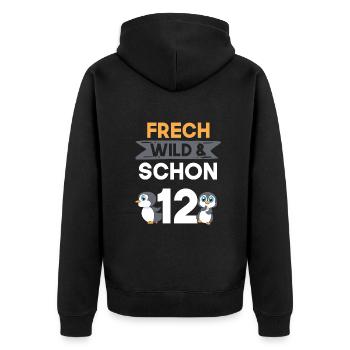 12 Jahre Geburtstag Junge Mädchen Pinguin - Unisex Premium Bio Zip Hoodie - Schwarz - Hinten - Nico (187cm)