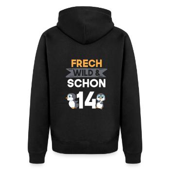 14 Jahre Geburtstag Junge Mädchen Pinguin - Unisex Premium Bio Zip Hoodie - Schwarz - Hinten - Nico (187cm)