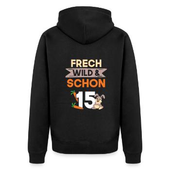 15 Jahre Geburtstag Junge Mädchen Hase Kaninchen - Unisex Premium Bio Zip Hoodie - Schwarz - Hinten - Nico (187cm)