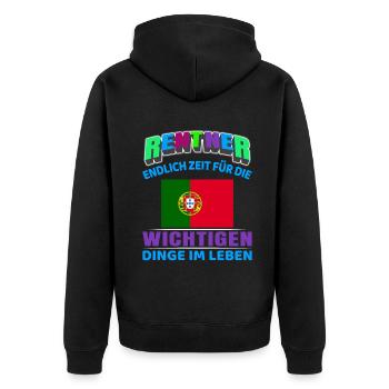 Rentner Rente Rentenbeginn Portugal - Unisex Premium Bio Zip Hoodie - Schwarz - Hinten - Nico (187cm)