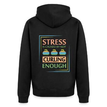 Stress is caused by not Curling enough - Unisex Premium Bio Zip Hoodie - Schwarz - Hinten - Nico (187cm)
