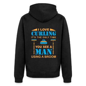 I love curling - Unisex Premium Organic Zip Hoodie - black - Back - Nico (187cm)