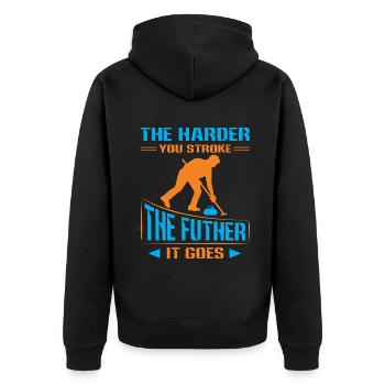 The harder you stroke the futher it goes - Unisex Premium Organic Zip Hoodie - black - Back - Nico (187cm)