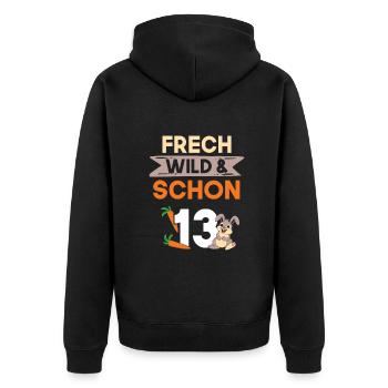 13 Jahre Geburtstag Junge Mädchen Hase Kaninchen - Unisex Premium Bio Zip Hoodie - Schwarz - Hinten - Nico (187cm)