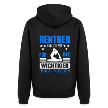 Rentner Rente Rentenbeginn Yoga - Unisex Premium Bio Zip Hoodie - Schwarz - Hinten - Nico (187cm)