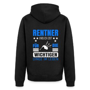 Rentner Rente Rentenbeginn Dudelsack - Unisex Premium Bio Zip Hoodie - Schwarz - Hinten - Nico (187cm)