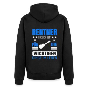 Rentner Rente Rentenbeginn Ukulele - Unisex Premium Bio Zip Hoodie - Schwarz - Hinten - Nico (187cm)