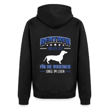 Rentner Rente Rentenbeginn Dackel - Unisex Premium Bio Zip Hoodie - Schwarz - Hinten - Nico (187cm)