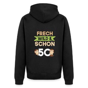 Geschenk 50 Jahre Geburtstag Igel - Unisex Premium Bio Zip Hoodie - Schwarz - Hinten - Nico (187cm)