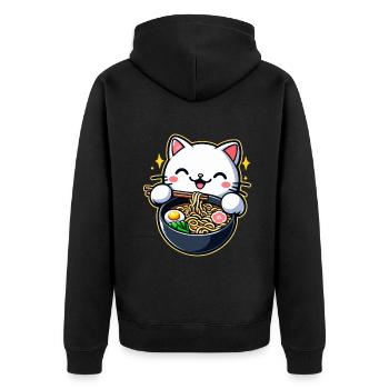 Anime Cat Ramen - Unisex Premium Organic Zip Hoodie - black - Back - Nico (187cm)