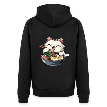 Anime Cat Ramen - Unisex Premium Organic Zip Hoodie - black - Back - Nico (187cm)
