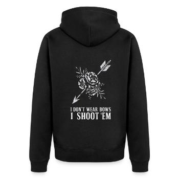 I Don't Wear Bows I Shoot Them Pfeil - Unisex Premium Bio Zip Hoodie - Schwarz - Hinten - Nico (187cm)