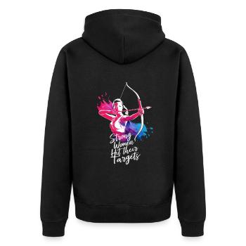 Strong women hit their targets Archery - Unisex Premium Organic Zip Hoodie - black - Back - Nico (187cm)