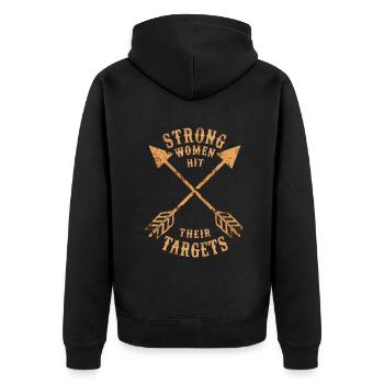 Strong women hit their targets Archery - Unisex Premium Organic Zip Hoodie - black - Back - Nico (187cm)
