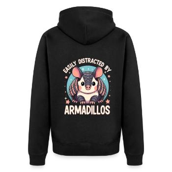 Leicht abgelenkt durch Armadillos Gürteltier - Unisex Premium Bio Zip Hoodie - Schwarz - Hinten - Nico (187cm)