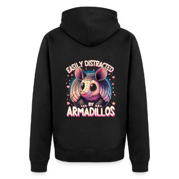 Leicht abgelenkt durch Armadillos Gürteltier - Unisex Premium Bio Zip Hoodie - Schwarz - Hinten - Nico (187cm)