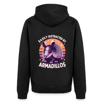 Leicht abgelenkt durch Armadillos Gürteltier - Unisex Premium Bio Zip Hoodie - Schwarz - Hinten - Nico (187cm)