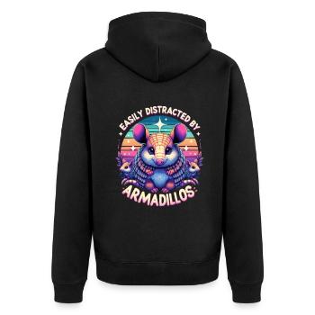 Leicht abgelenkt durch Armadillos Gürteltier - Unisex Premium Bio Zip Hoodie - Schwarz - Hinten - Nico (187cm)
