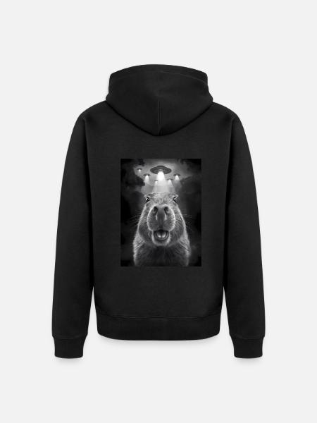 Capybara Selfie Ufo Aliens Funny Animals Pictures - Unisex Premium Organic Zip Hoodie - black