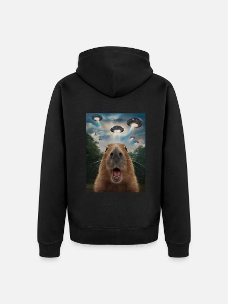 Capybara Selfie Ufo Funny Animals Pictures - Unisex Premium Organic Zip Hoodie - black