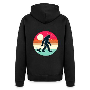 Bigfoot Katze Lustige Bilder - Unisex Premium Bio Zip Hoodie - Schwarz - Hinten - Nico (187cm)