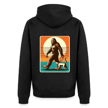 Bigfoot Katze Lustige Bilder - Unisex Premium Bio Zip Hoodie - Schwarz - Hinten - Nico (187cm)
