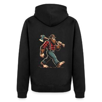 Holzfäller Forstwirt Bigfoot - Unisex Premium Bio Zip Hoodie - Schwarz - Hinten - Nico (187cm)