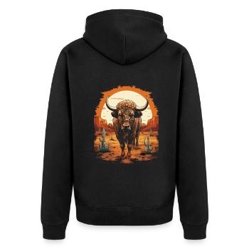Bison - Unisex Premium Bio Zip Hoodie - Schwarz - Hinten - Nico (187cm)