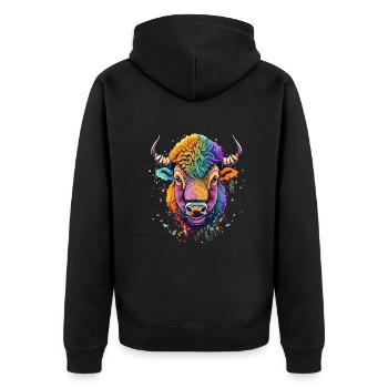 Bison - Unisex Premium Bio Zip Hoodie - Schwarz - Hinten - Nico (187cm)