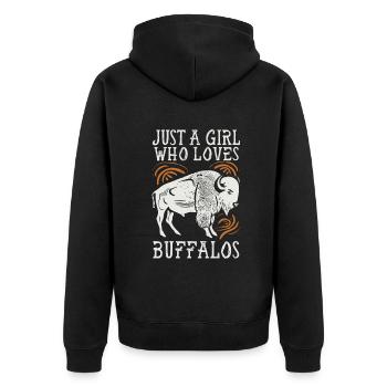 Nur ein Mädchen, das Buffalos liebt Büffel - Unisex Premium Bio Zip Hoodie - Schwarz - Hinten - Nico (187cm)