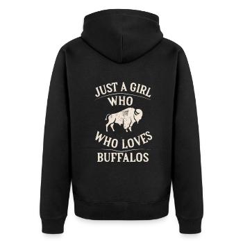 Nur ein Mädchen, das Buffalos liebt Büffel - Unisex Premium Bio Zip Hoodie - Schwarz - Hinten - Nico (187cm)