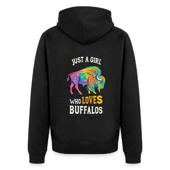 Nur ein Mädchen, das Buffalos liebt Büffel - Unisex Premium Bio Zip Hoodie - Schwarz - Hinten - Nico (187cm)