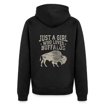 Nur ein Mädchen, das Buffalos liebt Büffel - Unisex Premium Bio Zip Hoodie - Schwarz - Hinten - Nico (187cm)