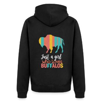Nur ein Mädchen, das Buffalos liebt Büffel - Unisex Premium Bio Zip Hoodie - Schwarz - Hinten - Nico (187cm)