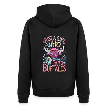 Nur ein Mädchen, das Buffalos liebt Büffel - Unisex Premium Bio Zip Hoodie - Schwarz - Hinten - Nico (187cm)
