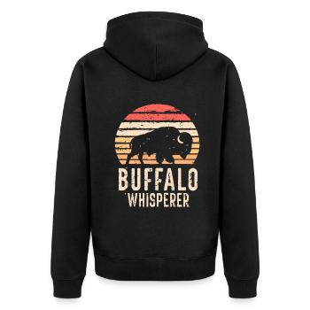 Buffalo Whisperer - Unisex Premium Bio Zip Hoodie - Schwarz - Hinten - Nico (187cm)