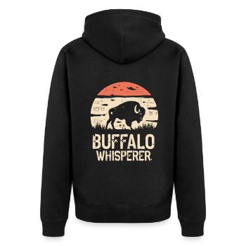 Buffalo Whisperer - Unisex Premium Bio Zip Hoodie - Schwarz - Hinten - Nico (187cm)