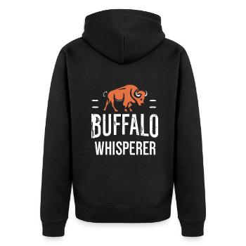 Buffalo Whisperer - Unisex Premium Bio Zip Hoodie - Schwarz - Hinten - Nico (187cm)